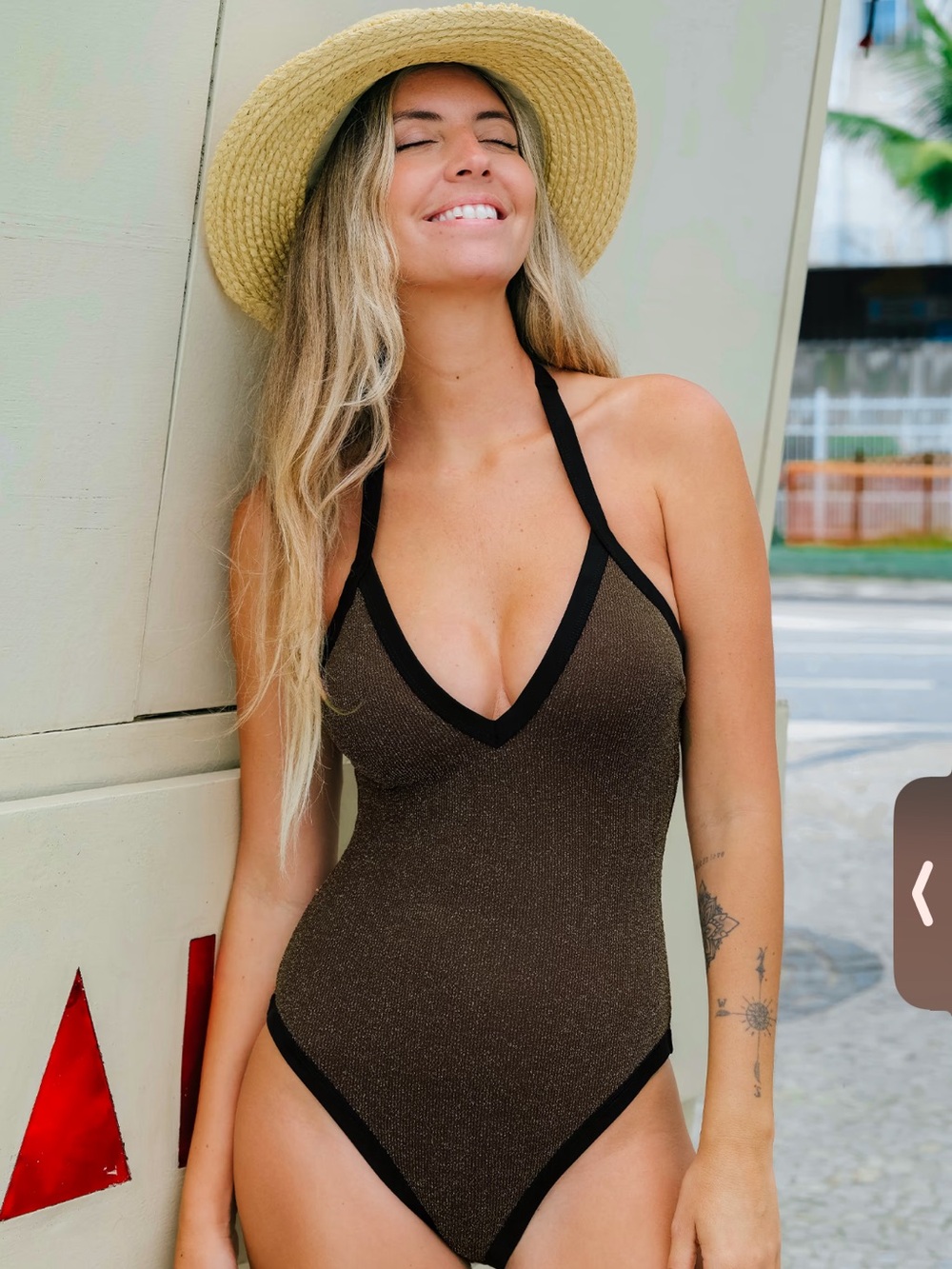 NWTCupshe Shimmering Halter One-Piece Swimsuit in Metallic Brown with Black Trim